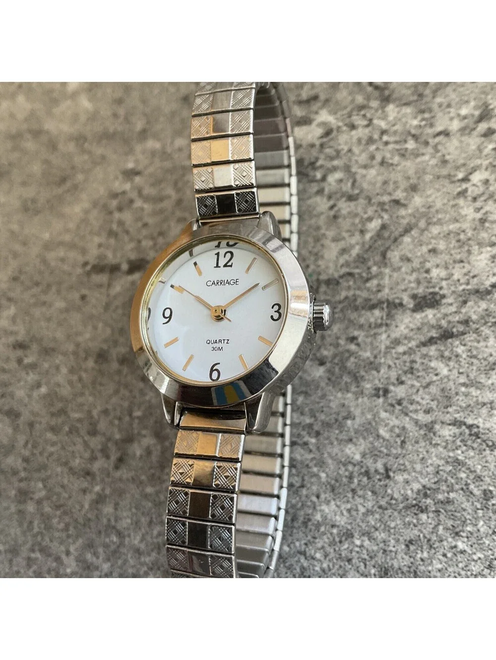 Carriage by Timex Watch Women Silver Tone Stretch Band Round 30M WR Bin K